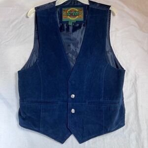 G-III Global Identity Mens Navy Blue Suede Leather Vest Vintage Size M